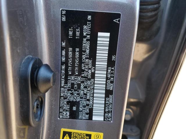 5TDKKRFH1GS162408 - 2016 TOYOTA HIGHLANDER XLE GRAY photo 13