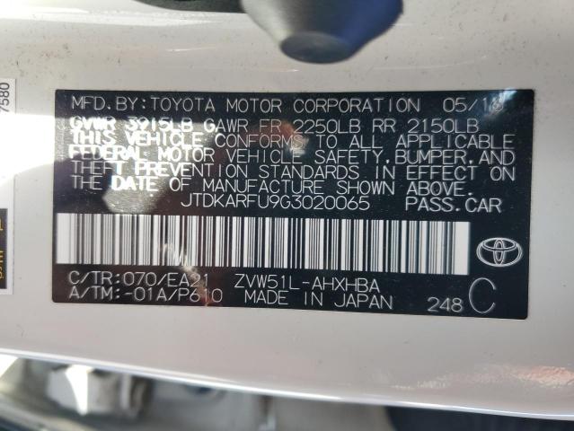 JTDKARFU9G3020065 - 2016 TOYOTA PRIUS WHITE photo 12