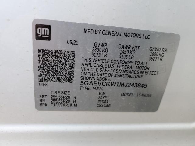 5GAEVCKW1MJ243845 - 2021 BUICK ENCLAVE AVENIR WHITE photo 12