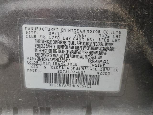 3N1CN7AP3HL855411 - 2017 NISSAN VERSA S GRAY photo 13