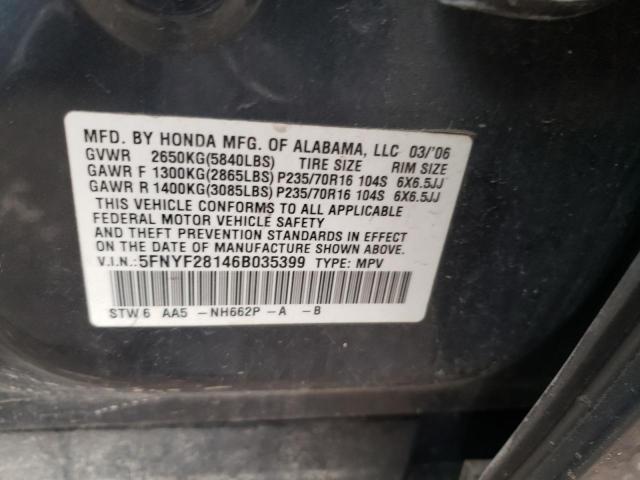 5FNYF28146B035399 - 2006 HONDA PILOT LX GRAY photo 13