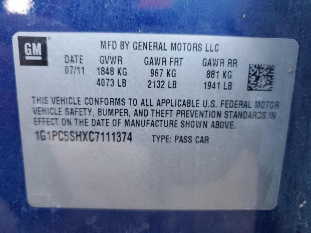 1G1PC5SHXC7111374 - 2012 CHEVROLET CRUZE LS BLUE photo 13