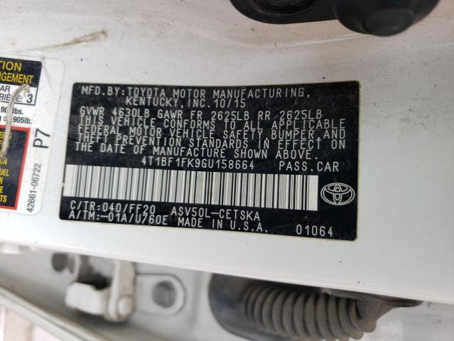 4T1BF1FK9GU158664 - 2016 TOYOTA CAMRY LE WHITE photo 12