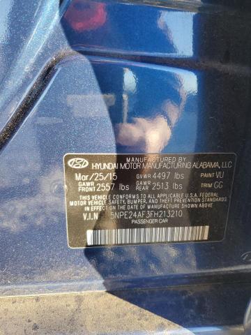 5NPE24AF3FH213210 - 2015 HYUNDAI SONATA SE BLUE photo 12