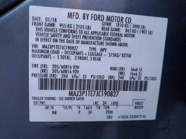 MAJ3P1TE7JC190827 - 2018 FORD ECOSPORT SE GRAY photo 12