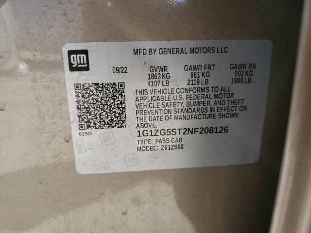 1G1ZG5ST2NF208126 - 2022 CHEVROLET MALIBU RS GRAY photo 12