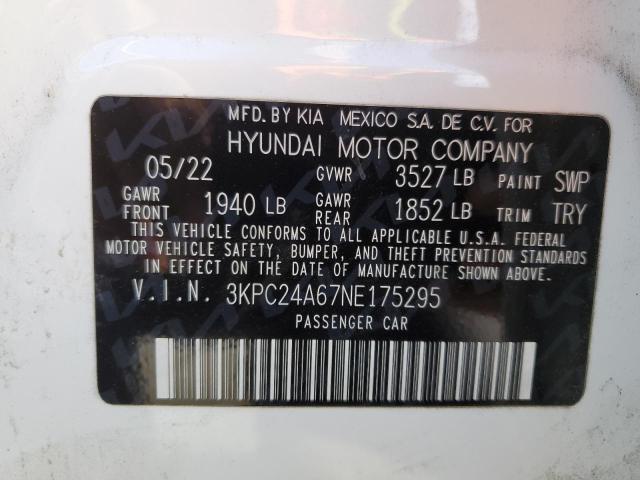 3KPC24A67NE175295 - 2022 HYUNDAI ACCENT SE WHITE photo 13