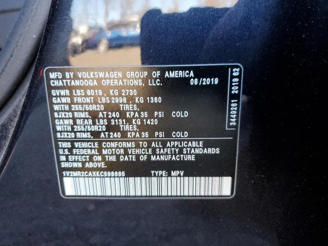 1V2MR2CAXKC598685 - 2019 VOLKSWAGEN ATLAS SEL BLACK photo 14