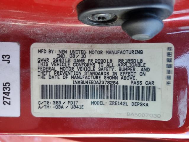 1NXBU4EE0AZ378284 - 2010 TOYOTA COROLLA L BASE RED photo 13