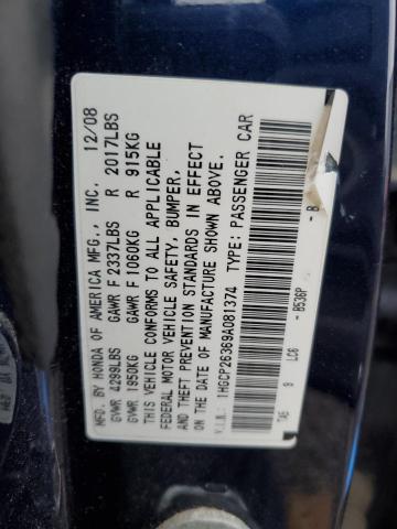 1HGCP26369A081374 - 2009 HONDA ACCORD LX BLUE photo 12