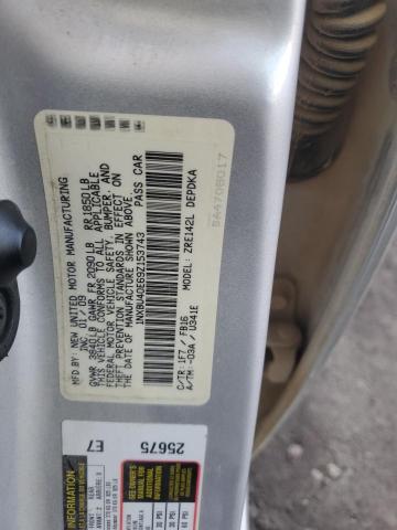 1NXBU40E69Z153743 - 2009 TOYOTA COROLLA BASE SILVER photo 12