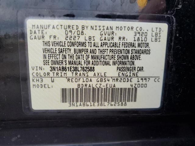 3N1AB61E38L762588 - 2008 NISSAN SENTRA 2.0 BLACK photo 12