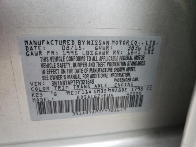 3N1AB7AP7FY321649 - 2015 NISSAN SENTRA S SILVER photo 12