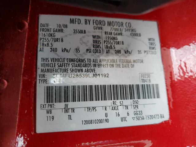 5LMFU28539LJ01192 - 2009 LINCOLN NAVIGATOR წითელი ფოტო 14