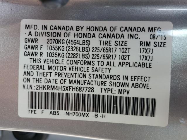 2HKRM4H5XFH687728 - 2015 HONDA CR-V EX SILVER photo 13