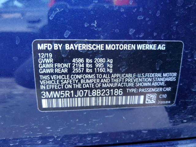 3MW5R1J07L8B23186 - 2020 BMW 330I BLUE photo 13