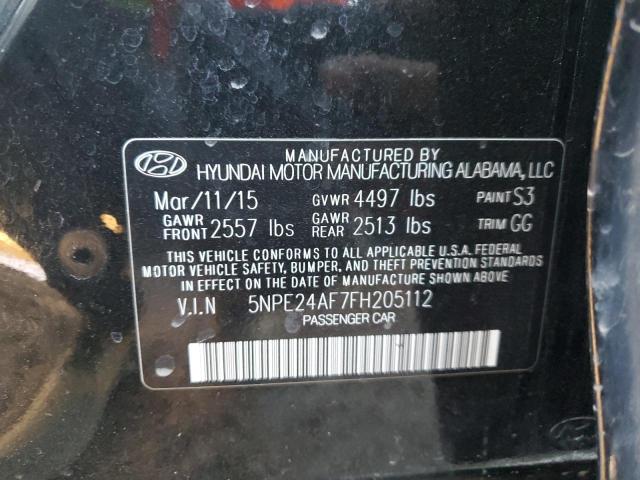 5NPE24AF7FH205112 - 2015 HYUNDAI SONATA SE BLACK photo 12