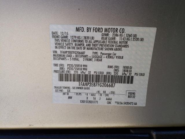 1FAHP2E87FG206687 - 2015 FORD TAURUS SEL SILVER photo 12