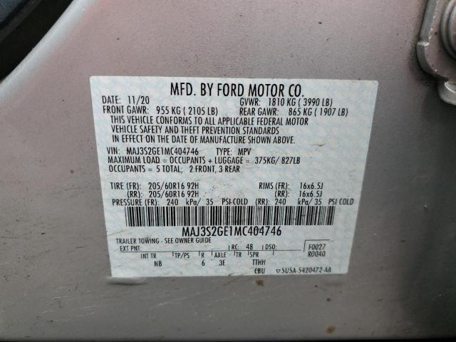 MAJ3S2GE1MC404746 - 2021 FORD ECOSPORT SE SILVER photo 13