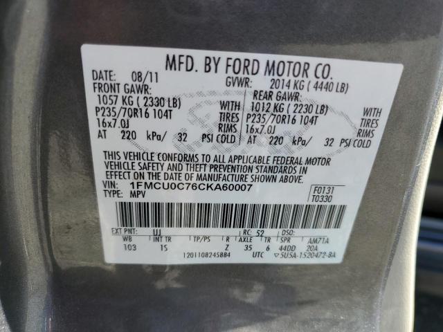 1FMCU0C76CKA60007 - 2012 FORD ESCAPE XLS GRAY photo 13