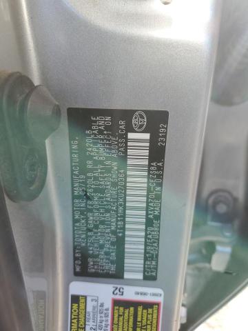 4T1B11HK3KU270364 - 2019 TOYOTA CAMRY L SILVER photo 13