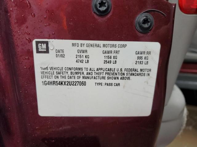 1G4HR54KX2U227060 - 2002 BUICK LESABRE LIMITED BURGUNDY photo 12