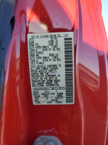 1N6DD26S81C365355 - 2001 NISSAN FRONTIER KING CAB XE RED photo 12