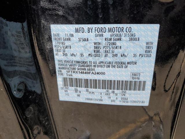 1FTRX14849FA24000 - 2009 FORD F150 SUPER CAB BLACK photo 12