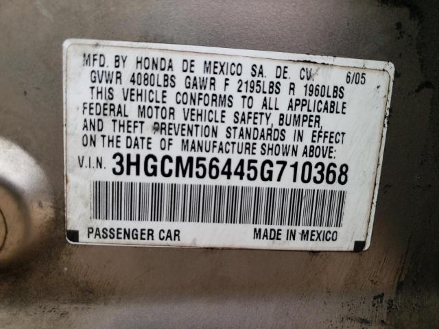 3HGCM56445G710368 - 2005 HONDA ACCORD LX CREAM photo 12