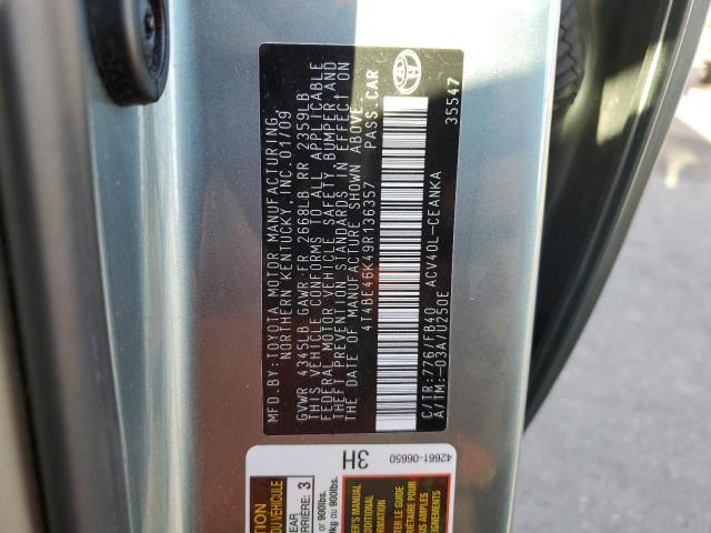 4T4BE46K49R136357 - 2009 TOYOTA CAMRY BASE GREEN photo 12
