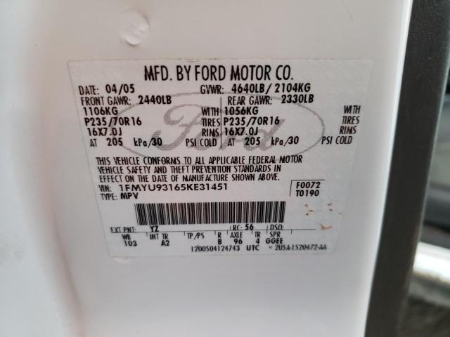 1FMYU93165KE31451 - 2005 FORD ESCAPE XLT WHITE photo 13