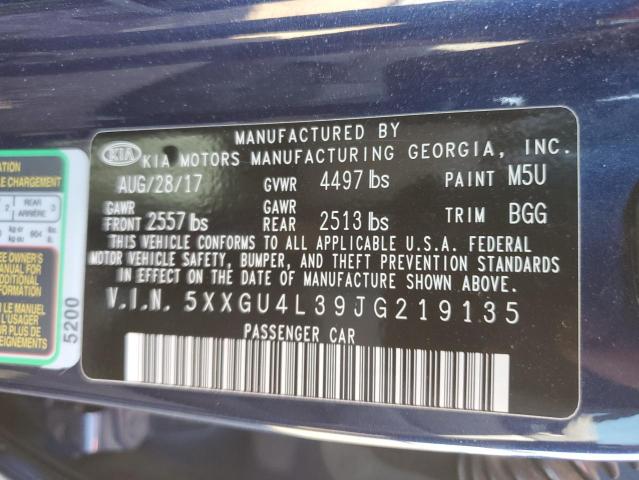 5XXGU4L39JG219135 - 2018 KIA OPTIMA EX BLUE photo 12