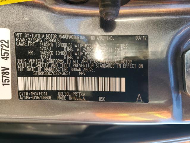 5TDKK3DC7CS243654 - 2012 TOYOTA SIENNA LE GRAY photo 13