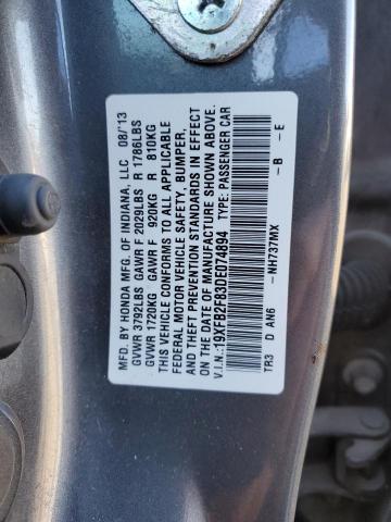 19XFB2F83DE074894 - 2013 HONDA CIVIC EX GRAY photo 12