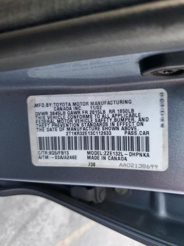 2T1KR32E13C112633 - 2003 TOYOTA COROLLA MA XR TURQUOISE photo 12