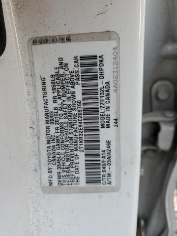 2T1KR32E94C209760 - 2004 TOYOTA COROLLA MA XR WHITE photo 12
