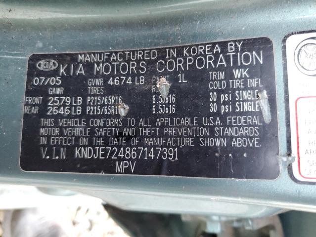 KNDJE724867147391 - 2006 KIA NEW SPORTA GREEN photo 13