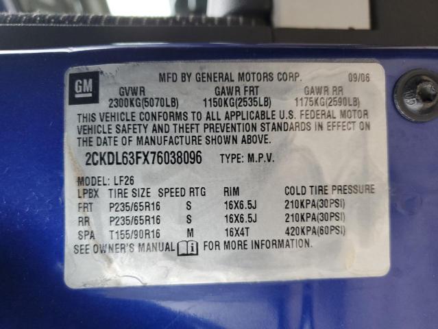 2CKDL63FX76038096 - 2007 PONTIAC TORRENT BLUE photo 14