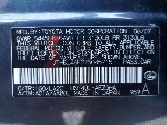 JTHBL46F275045715 - 2007 LEXUS LS 460 CHARCOAL photo 12