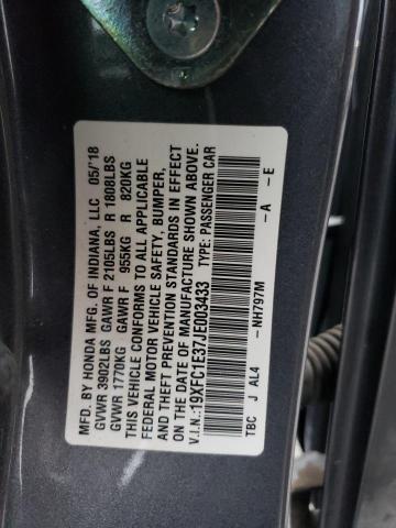 19XFC1E37JE003433 - 2018 HONDA CIVIC EX GRAY photo 12