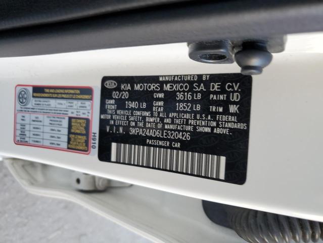 3KPA24AD6LE320426 - 2020 KIA RIO LX WHITE photo 13