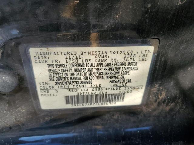 3N1CN7AP7CL856988 - 2012 NISSAN VERSA S BLACK photo 12