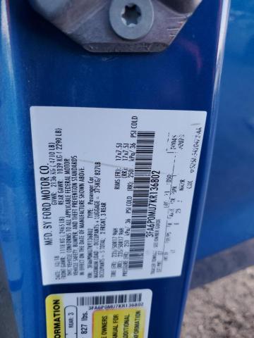 3FA6P0MU7KR136802 - 2019 FORD FUSION SEL BLUE photo 12