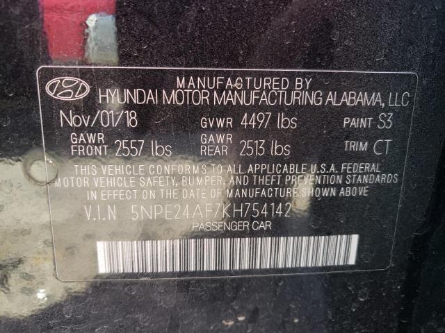 5NPE24AF7KH754142 - 2019 HYUNDAI SONATA SE BLACK photo 12