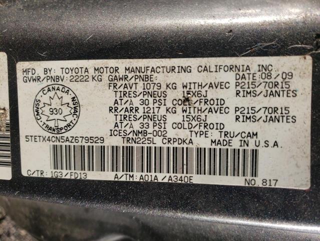 5TETX4CN5AZ679529 - 2010 TOYOTA TACOMA ACCESS CAB Сұр фото 12