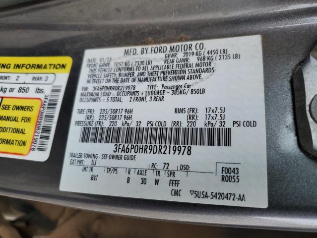 3FA6P0HR9DR219978 - 2013 FORD FUSION SE GRAY photo 12