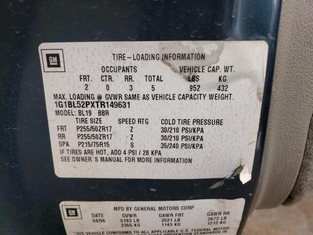 1G1BL52PXTR149631 - 1996 CHEVROLET CAPRICE / CLASSIC SS TEAL photo 12