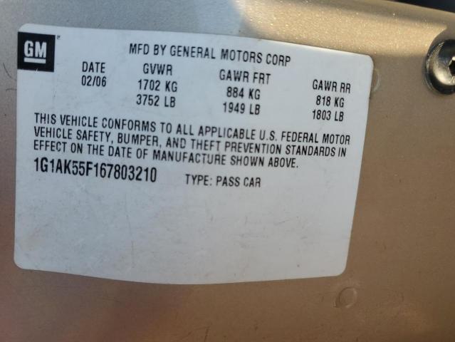 1G1AK55F167803210 - 2006 CHEVROLET COBALT LS TAN photo 12