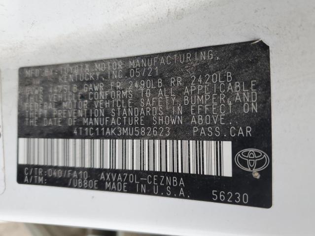 4T1C11AK3MU582623 - 2021 TOYOTA CAMRY LE WHITE photo 12