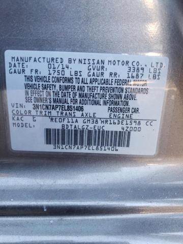 3N1CN7AP7EL851406 - 2014 NISSAN VERSA S GRAY photo 12